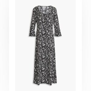 NWT GANNI Black Floral Ruffle Maxi Shirt Dress 40/8 EcoVero Crepe Boho